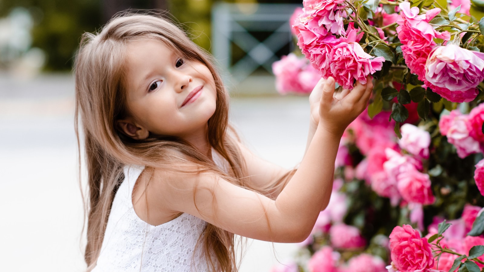 little girl picking flowers