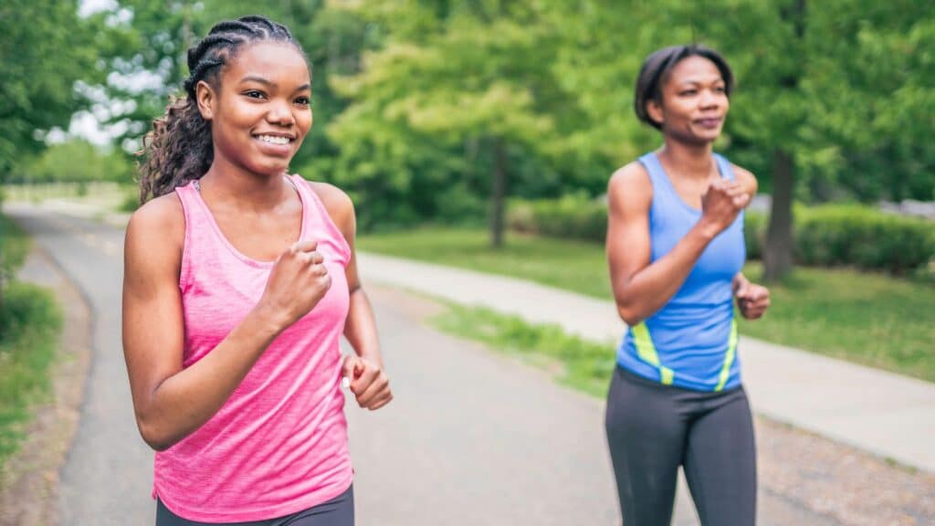 mother daughter running