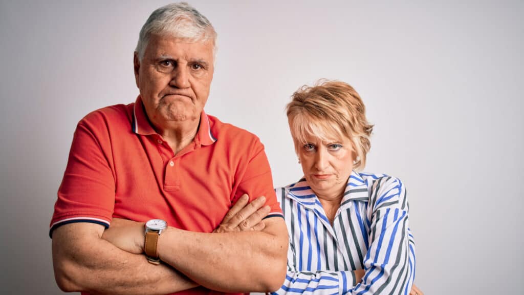 grumpy senior older couple