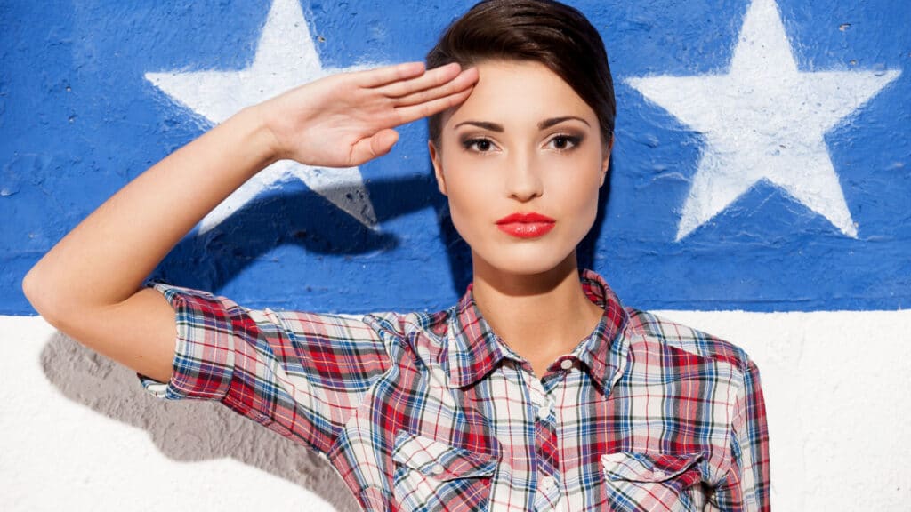 female American soldier salute