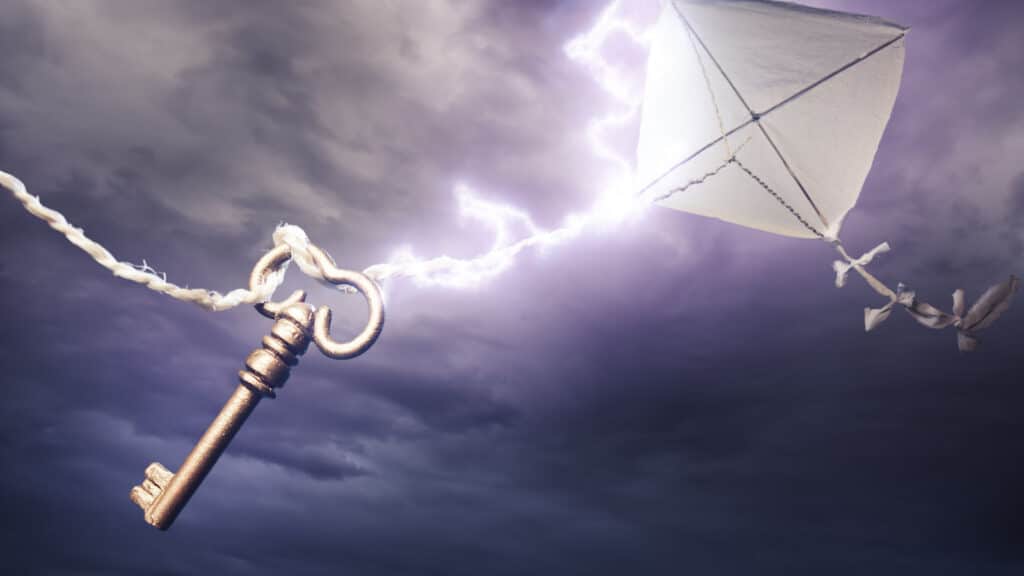 Ben Franklin kite and key lightning