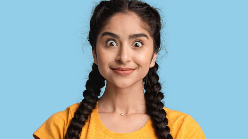 surprised woman wide eyed judging