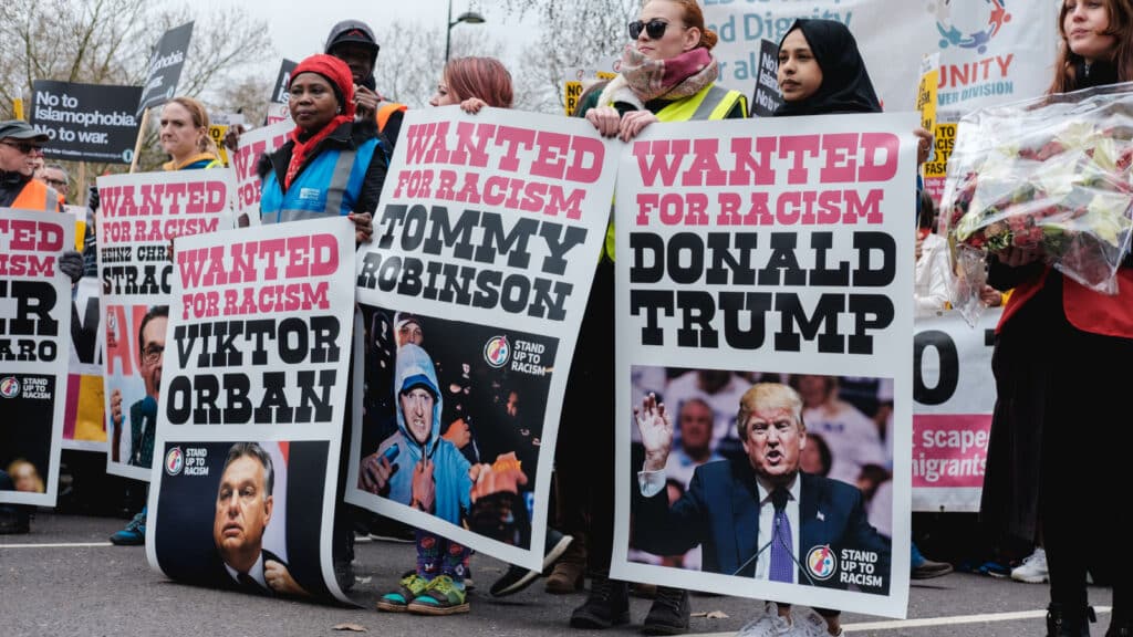wanted for racism Donald trump protest