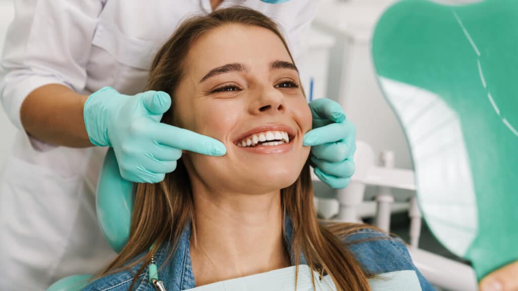 woman smiling teeth at dentist
